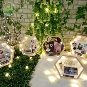 Hexa Flower in Frame - Kado Pernikahan - Kado Ultah Rustik - Hampers Wisuda