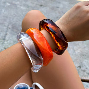Ingemark Vintage Nhựa Acrylic Lắc Tay Bộ Nữ Nhiều Màu Sắc Không Đều Hình Học Charm Chun Vòng Tay Cặp Đôi Kpop Trang Sức
