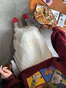 High Waist A-Line Long Skirt White Color Womens Style Autumn Winter New Arrival Tefamani Commute Elegant Butterfly Knot Design