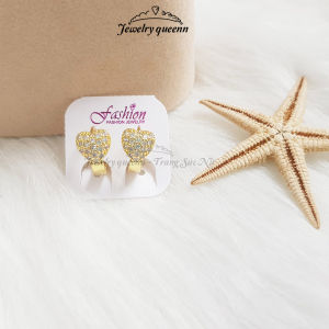 Bông Tai Nữ Titan Hình Trái Tim Đính Đá Trắng Xi Mã Vàng 18K Phong Cách Trẻ Trung B25V58 | Jewelry Queenn