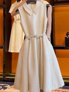 Summer 2025 Elegant Lady Style Tea Break French Design Waist-Cinching Sleeveless Dress Womens Fashion High Waist A-line Midi Dress