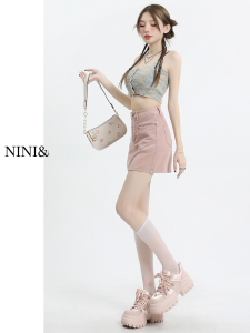 High Waist A-Line Mini Skirt Womens Denim Short Skirts Summer 2025 Slimming Cotton Jeans Bell Bottoms Fashionable Trendy