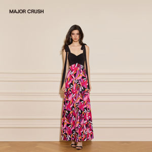Elegant French Style Printed Spliced Sleeveless Maxi Dress
