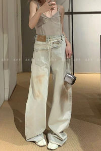 Retro American Dirty Dyed Denim Pants Women Summer Spicy Girl Deconstructed Anti-wear Misplaced Patchwork Floor-Length Trousers