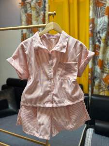 Two-piece Set Short-Sleeved Button-up with Matching Shorts