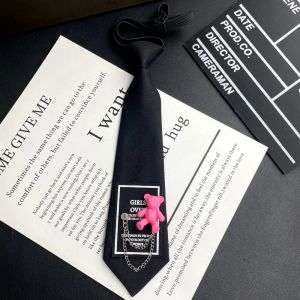 Original Pink Bear Heart Chain Black Tie No Knotting JK Uniform Style Versatile Personalized Womens Trendy INS