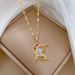 Womens Titanium Steel Butterfly Necklace Luxury Versatile Clavicle Chain Jewelry Accessory