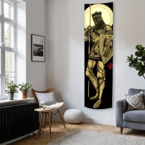 VIKAMA Knights Templar Skeleton Tapestry Vintage Medieval Armor Wall Hanging Gothic-Style Home Decor