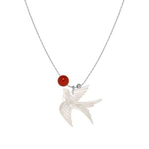 Flying Swallow Natural Shell Stone Pendant Chain Necklace • Waterproof Non Tarnish • 18K Gold Plated 316L Stainless Titanium Steel Fashion Jewellery Necklaces Women NL312 Solis Jewelry