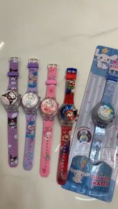 Kuromi Melody Kitty Cinnamonroll Spiderman Batman Mario rotating light and music digital kids watch Malaysia ready stock