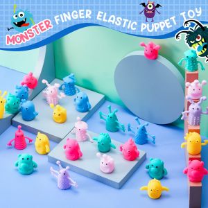 Cute Finger Puppets Toys Set with 10pcs Mini Colorful Monster Finger Puppets for Kids Funny Stretchy Soft Rubber Fidget Doll Toys for Childrens Party Favors