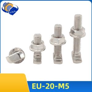 10Sets M5 T Bolt Screw and Hexagon Flange Nuts Nickel Plated for 20 Series European Standard T-Slot Aluminum Profile
