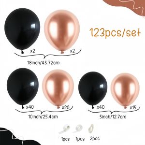 123Pcs Black Metal Rose Gold Latex Balloon Arch Garland Set Suitable for Birthday Wedding Shower Anniversary Party Backdrop Outdoor and Indoor Celebrations Home Decoration