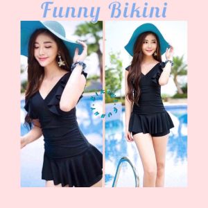 Bikini đồ bơi nữ 1 mảnh đi biển tay phối bèo kín đáo gợi cảm FUNNY BIKINI  MS-19