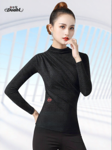 DANBAOLUO | High Neck Long Sleeve Latin & Modern Dance Workout Shirt Black