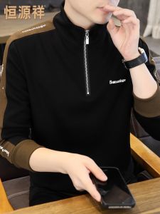 HENGYUANXIANG | เสื้อสเวตเตอร์คอตั้งชาย แขนยาว สไตล์ลำลอง เสื้อเชิ้ตชั้นในมีซิป เสื้อยืดคอกลม ผ้าฝ้ายผสมโพลีเอสเตอร์ ทรงหลวม ฤดูใบไม้ร่วง