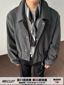 Retro Style MKCLOT Mens Short Woolen Jacket CleanFit Lapel Boxy Wide Spring Autumn Zipper Closure Solid Color Outerwear