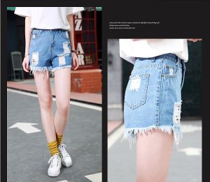 （READY READY） Women Lady High Waist Denim Short Blue Jeans Pant