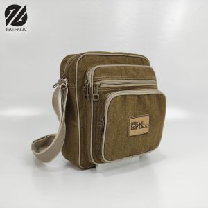 Baepack Tas Selempang Kanvas Cowok Volker Caramel / Tas Bahu Pria dan Wanita / Tas kanvas Terbaik Produsen Bandung