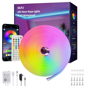 15M Outdoor lighting 24V RGB neon light waterproof LED strip light 16 colors，44 keys and APP music synchronization decorative swimming pool courtyard bedroom party holiday，Christmas