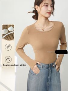 Miiow | Warm Thermal Underwear Top For Women Long Sleeve Round Neck Integrated Design Thickened Autumn Winter Base Layer Shirt