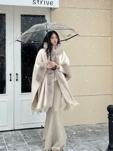 Thickened Plush Coat Shoulder Wrap Women Winter High Quality New Chinese Style National Trend Woolen Tassel Outerwear