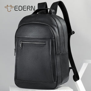 EDERN New Soft Cowhide Backpack for Men Large Capacity 15.6-inch Laptop Bag Male Fashion Schoolbag Outdoor Travel Genuine Leather Backpack