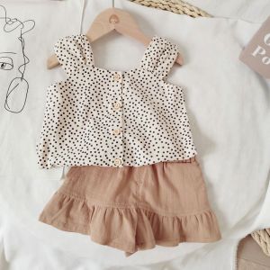 Anak anak Anak perempuan Kaos Polka Dot Camisole Celana pendek kasual Kapas Jas Baju Katun Pakaian Setelan
