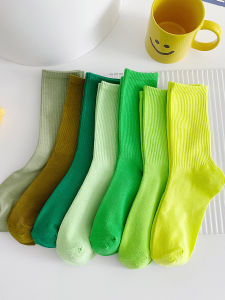 Pure Cotton Mid-Calf Socks for Women Fluorescent Green Candy Color Sports Function Four Seasons Universal Female Socks