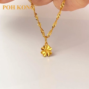 POH KONG 916/22K Gold Carved Lucky Clover Pendant