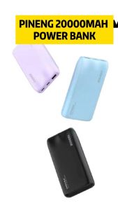 PINENG PN-733 20000mAh ORI Lithium Polymer Power Bank Type C Input & Output Black Battery Purple Powerbank