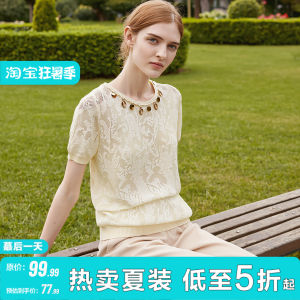 Breathable Pure Color Round Neck Short Sleeve Knitwear Summer Womens