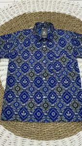 BAJU SERAGAM SEKOLAH BATIK BIRU SMP TANGAN PENDEK SIZE S M L XL XXL JUMBO MOTIF TUTWURI NASIONAL