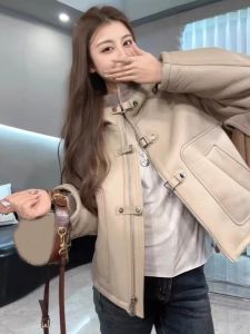 Haining Winter New Arrival Womens Short Lamb Fur Jacket Hooded Leather And Fur Integrated Coat Young Style Korean Commute Wind