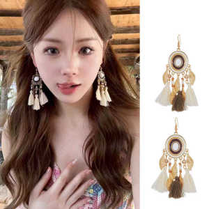 Bohemia Style Holiday Trip Shoot Accessories Influencer Picks Tassel Leaves Long Earrings Ethnic Style Earrings Earrings