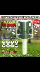 [SG Stock] Upgraded 360° Ultrasonic Solar Animal Repeller | Tri-face PIR Motion Sensor | IP66 Waterproof Outdoor Deterrent for Cat Dog Bird Deer & Bear | Solar & USB Dual Charge