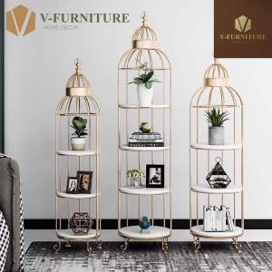 Kệ lồng chim tròn mặt gỗ MDF khung kim loại đựng túi phụ kiện và nhiều món đồ khác sang trọng hiện đại