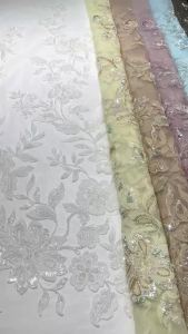 OLEVO | Elegant Lace Fabric 2026 High Quality French Sequins Embroidery Lace Beads Tulle Lace Fabric For Party Wedding Dresses 5 Yards 0