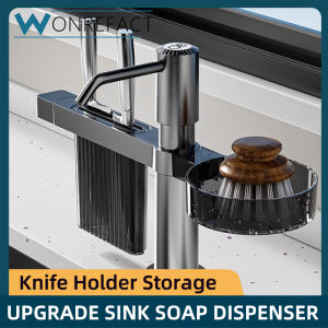 Kitchen Sink Soap Dispenser Knife Holder Storage Rack 2 in 1 Organizer Space-Saving 100cm Extension Tube Liquid Pump Head Built-In