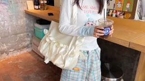 MOUSSON กระเป๋าปวดกระเป๋าโท้ทความจุขนาดใหญ่สำหรับผู้หญิงกระเป๋าสะพายไหล่แบบพกพาสำหรับนักเรียน2มิติ JK ริบบิ้นสไตล์ญี่ปุ่นสำหรับผู้หญิง