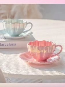 240ML Mug Petal Ceramic Cup Coffee Cup and Saucer Afternoon Tea Cups Milk Mug Coffee Mug Milk Tea Cups Tea Mugs Teacup Drinkware