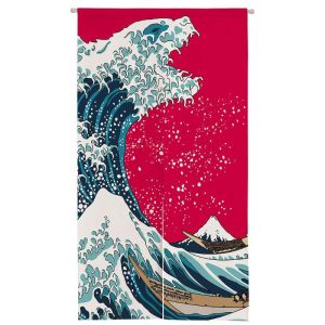 VIKAMA Màu Xanh Trắng Họa Tiết Quạt Rèm Cửa Truyền Thống Nhật Bản Vải Lanh Noren Polyester Mềm Sọc Sóng Sọc Hải Quân Vảy Cá Seigaiha