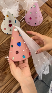 Paper Crown Hat Diamond Mesh Princess Birthday Party Cap