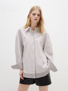 Loose Long Sleeve Striped Shirt Collar Womens Shirt Autumn New Style ONLY2025 Commute Style Pure Cotton Shoulder Drop Shirt