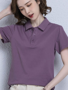เสื้อยืดคอโปโลผ้าไหมลายปักแขนสั้นฤดูร้อนสำหรับผู้หญิง เสื้อผ้าทำงานลำลอง สวมใส่สบาย ปักโลโก้ ผ้าฝ้ายผสมโพลีเอสเตอร์