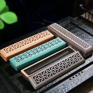 Ceramic Incense Stick Burner Incense Burner Vinage Incense Sticks Holder Burner 陶瓷卧香炉 线香炉 送防火棉 卧香盒 陶瓷香盒檀香沉香炉镂空线香炉 供奉家用摆件 —风水轩