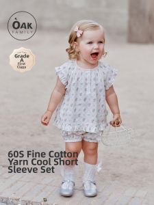 OAK FAMILY | Girls Cotton Split Short Sleeve Short Pants Sleepwear