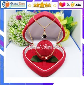 Kalung Nori Ukir 03 Free Liontin Permata Hitam Perhiasan Fashion Wanita Mewah Anti Luntur