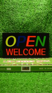 ป้ายไฟLED ป้ายไฟตัวอักษร ป้ายไฟวิ่ง ป้ายไฟหน้าร้าน " ป้ายไฟ OPEN WELCOME" แบบเสียบปลั๊กไฟ ป้ายไฟตกเเต่งร้าน