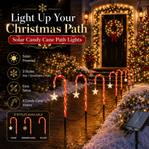 Solar Candy Cane Path Lights Christmas Halloween Outdoor LED Garden Stake Lights Star Snowflake Plain Yard Lawn Decor
